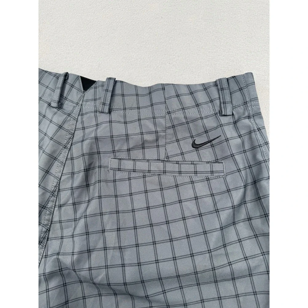 Nike Golf Dri-Fit Shorts Men 34 Gray Checkered Flat Front Performance Athleisure
